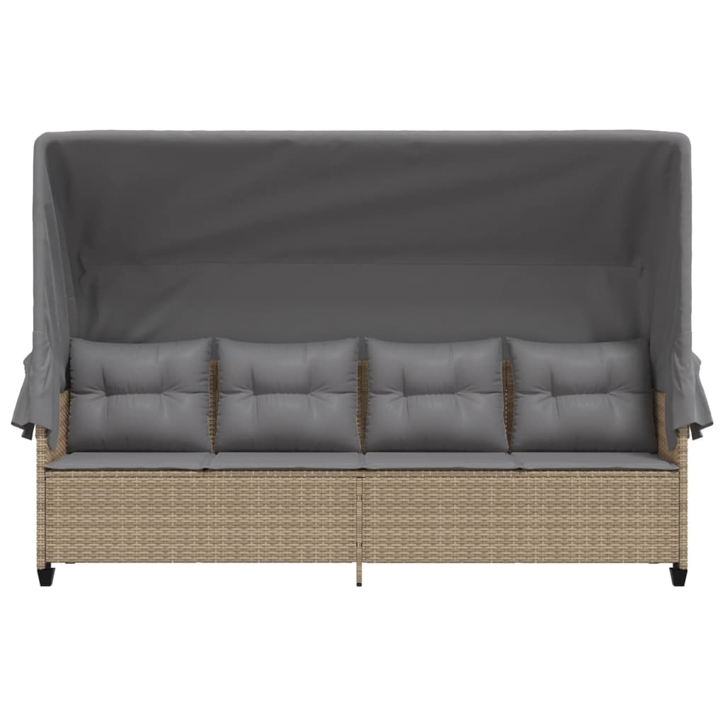 loungesofa med baldakin og hynder polyrattan beige