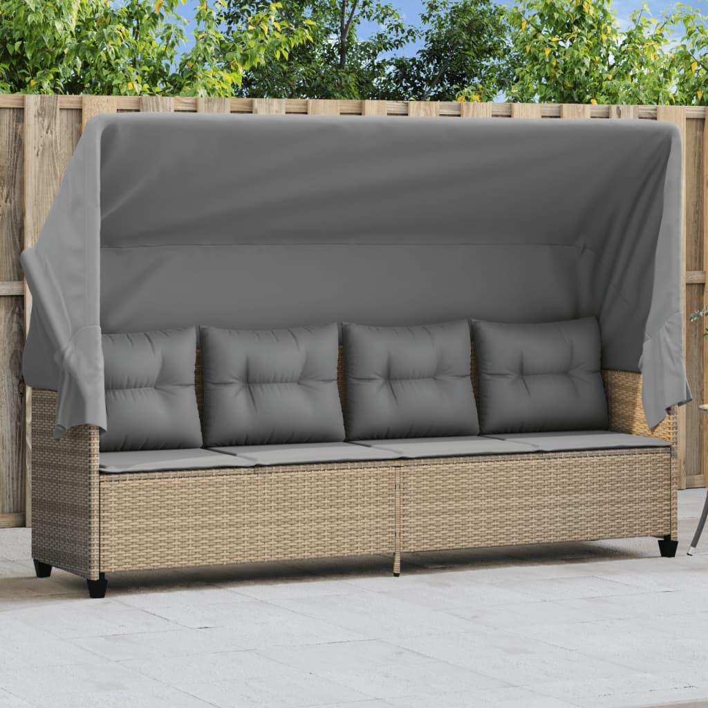 loungesofa med baldakin og hynder polyrattan beige