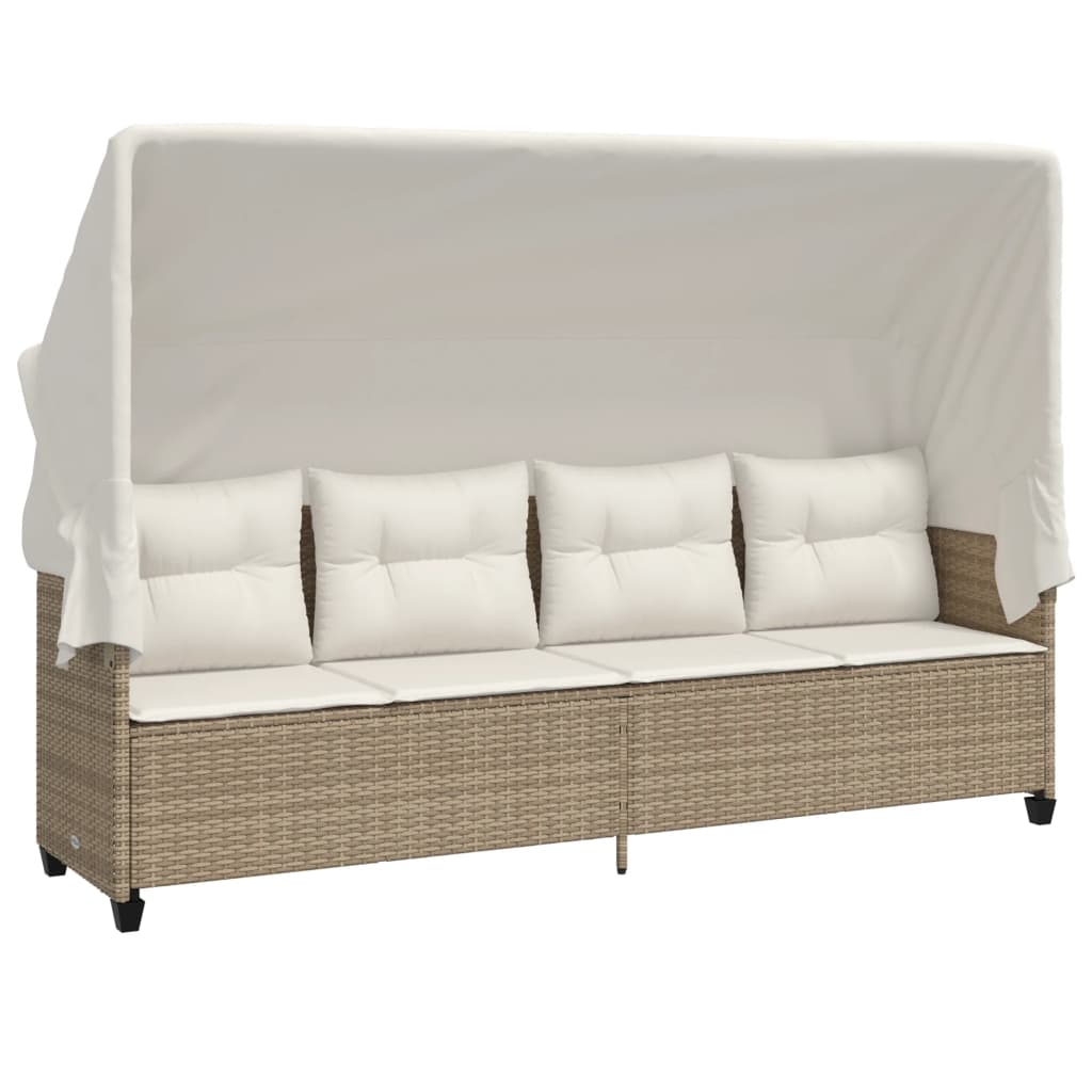 loungesofa med baldakin og hynder polyrattan beige