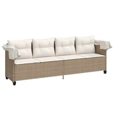 loungesofa med baldakin og hynder polyrattan beige