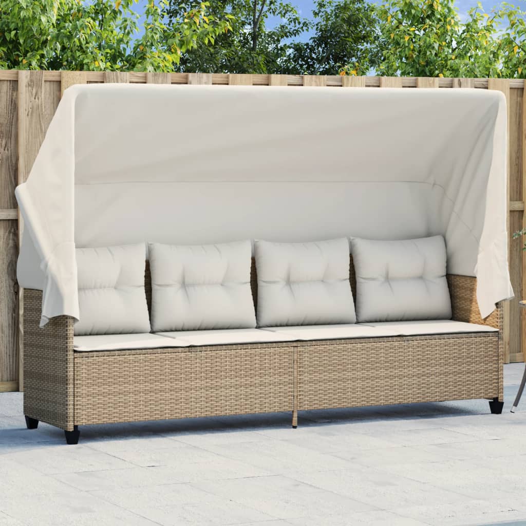 loungesofa med baldakin og hynder polyrattan beige