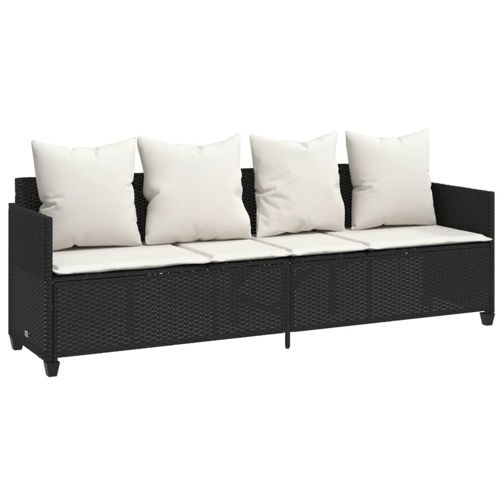 loungesofa med hynder polyrattan sort