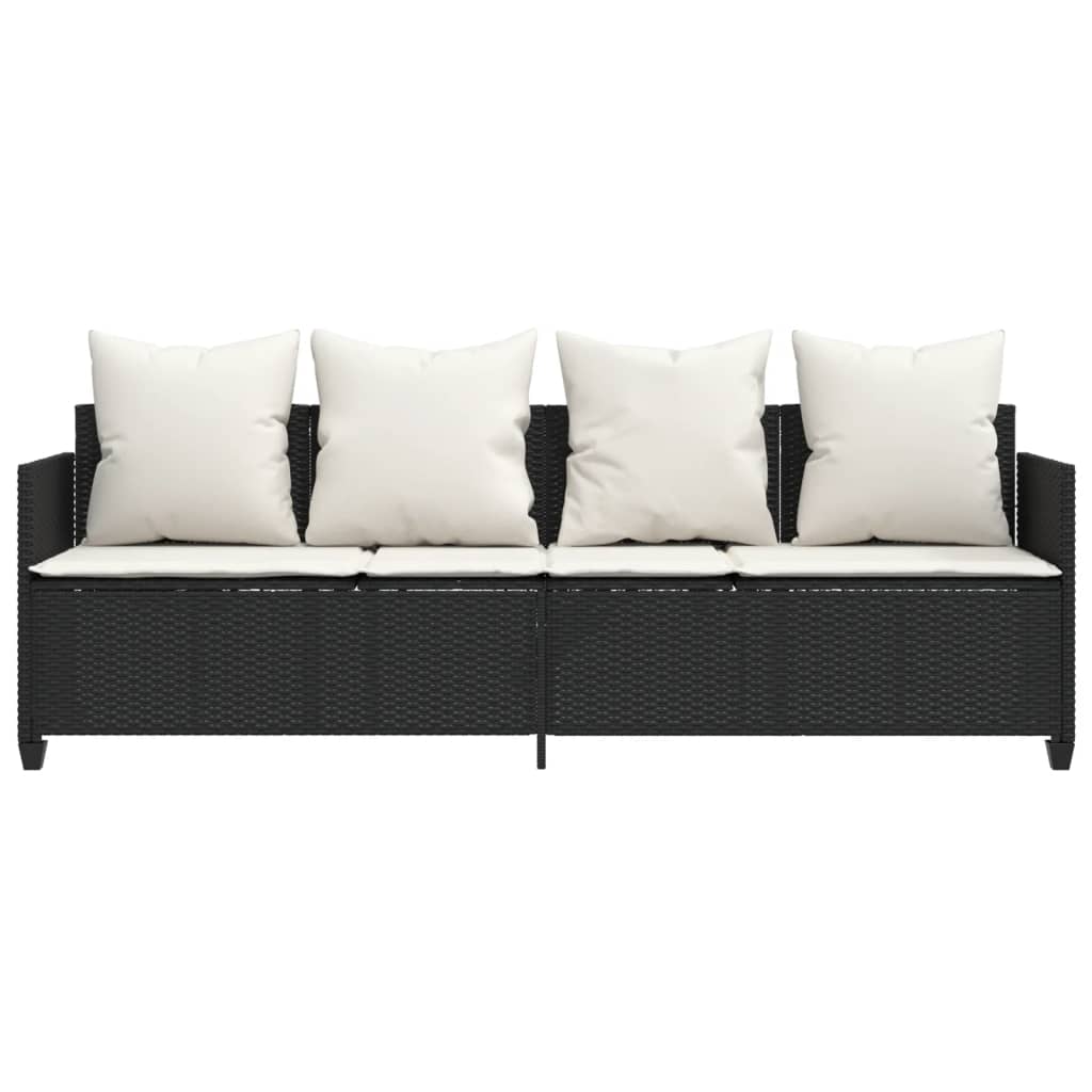 loungesofa med hynder polyrattan sort