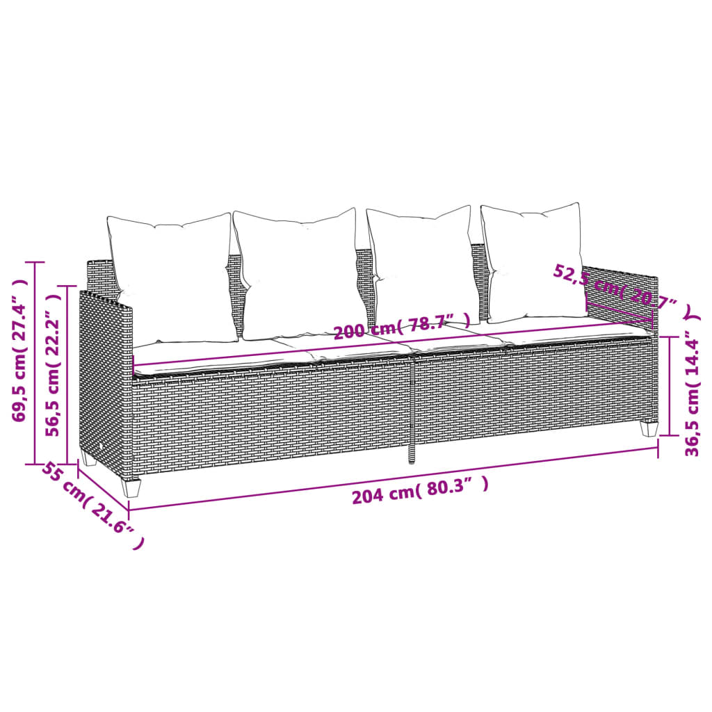 loungesofa med hynder polyrattan sort