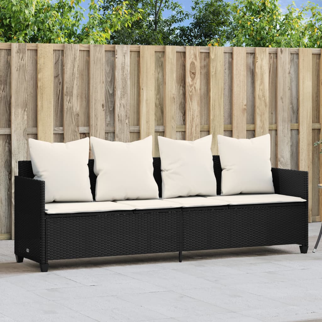 loungesofa med hynder polyrattan sort