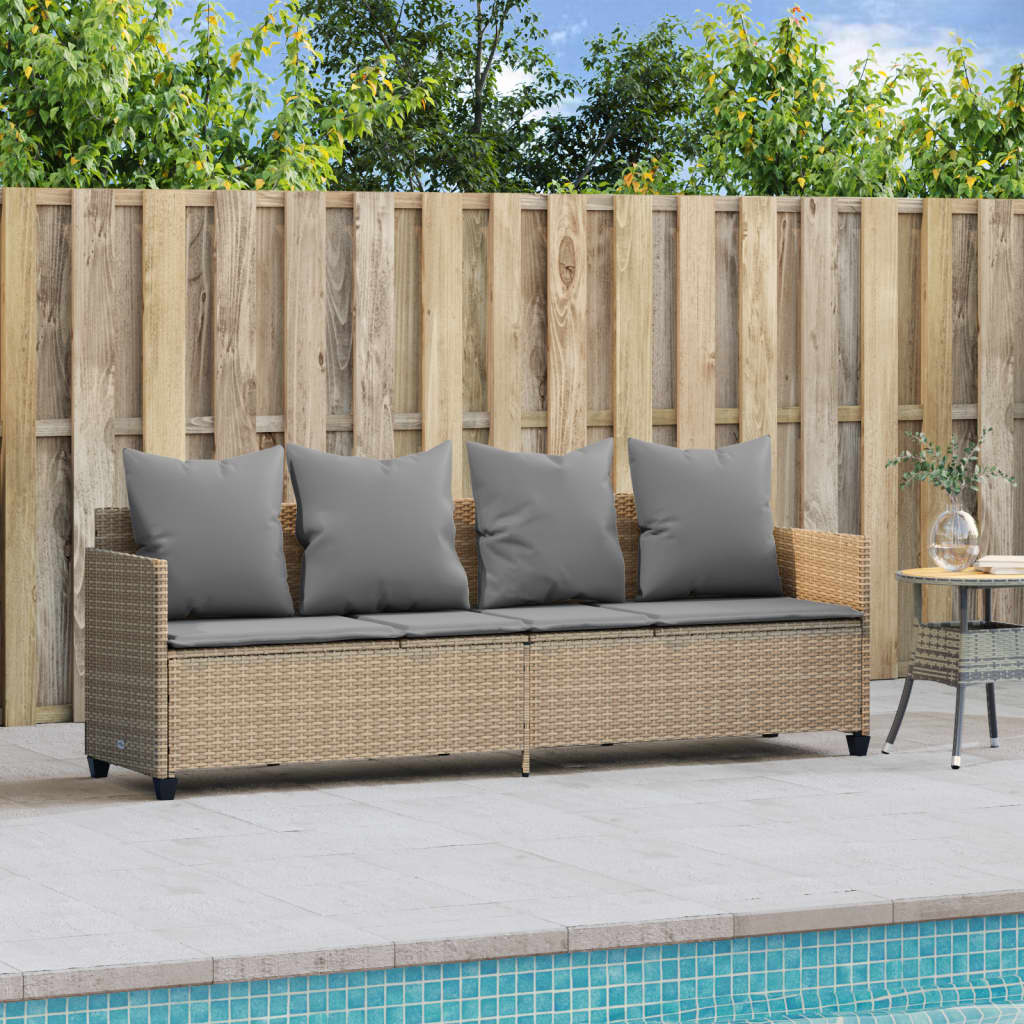 loungesofa med hynder polyrattan beige