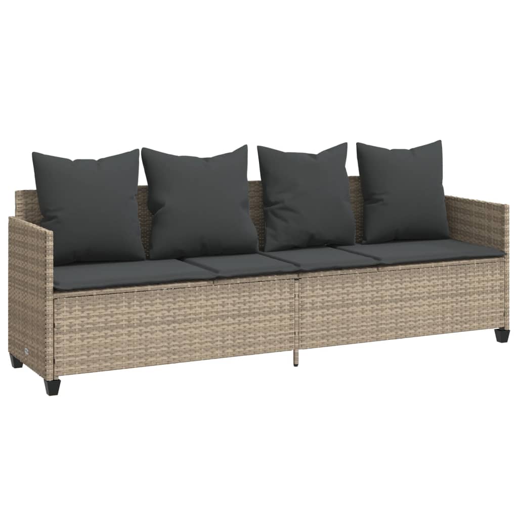 loungesofa med hynder polyrattan lysegrå