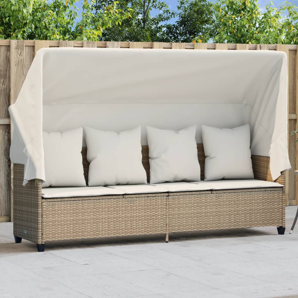 loungesofa med baldakin og hynder polyrattan beige