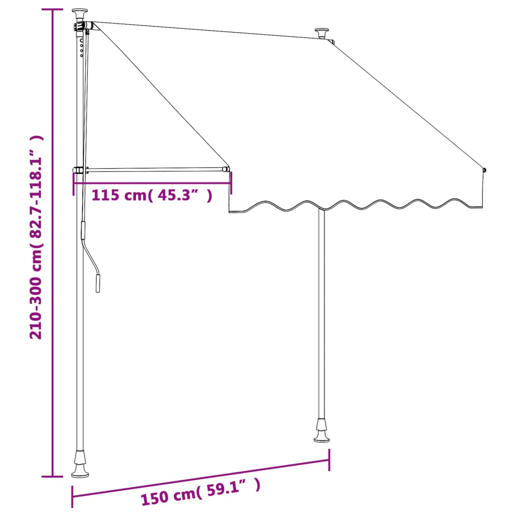 markise 150x150 cm sammenrullelig stof og stål antracitgrå