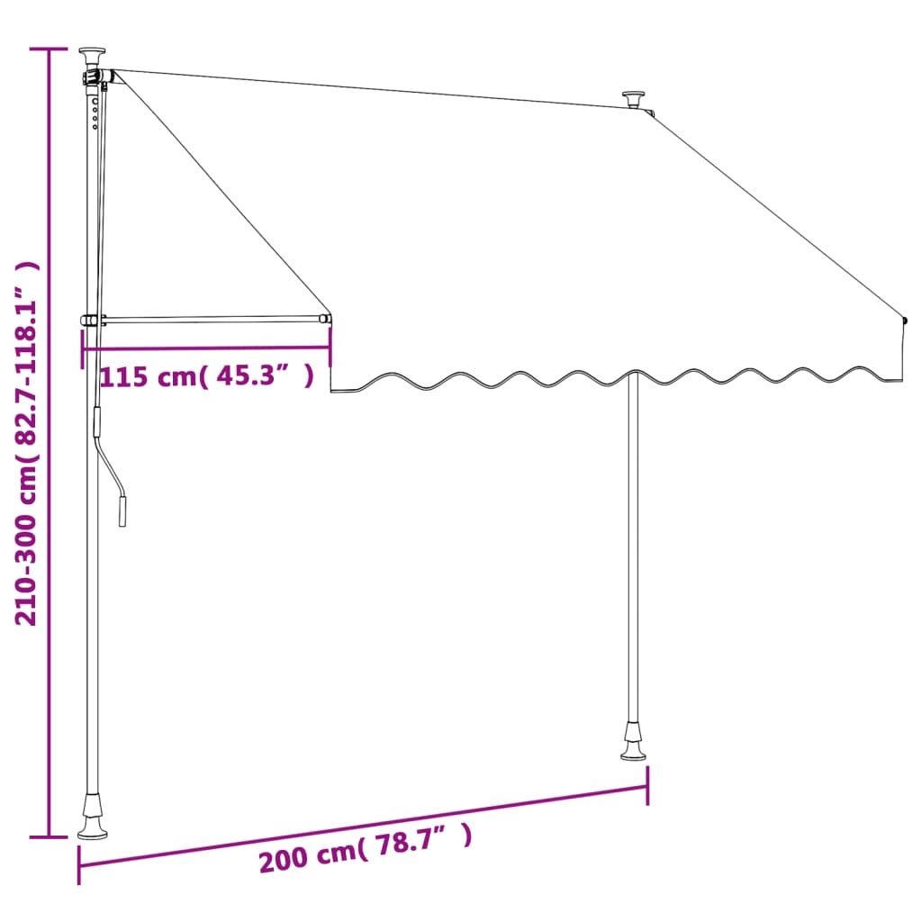 markise 200x150 cm sammenrullelig stof og stål antracitgrå