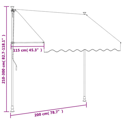 markise 200x150 cm sammenrullelig stof og stål antracitgrå