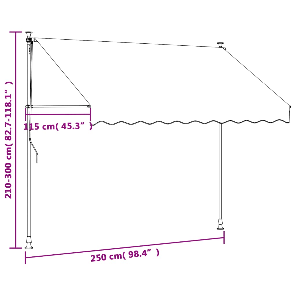 markise 250x150 cm sammenrullelig stof og stål cremefarvet