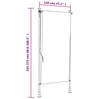 udendørs rullegardin 120x270 cm stof og stål blå og hvid