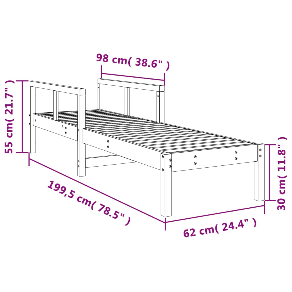 liggestol 199,5x62x55 cm massivt fyrretræ