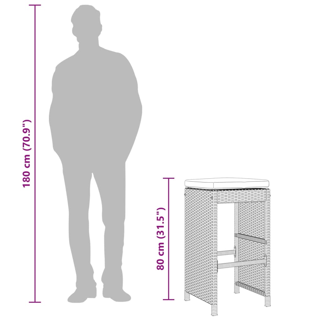 udendørs barstole med hynder 2 stk. polyrattan brun