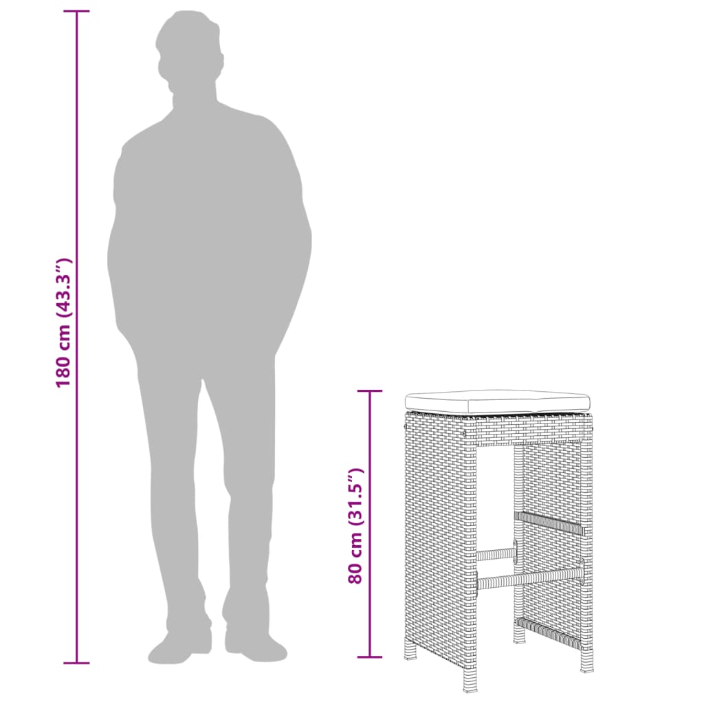 barstole til haven med hynder 4 stk. polyrattan sort