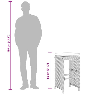 barstole til haven med hynder 4 stk. polyrattan sort