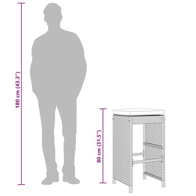 barstole til haven med hynder 6 stk. polyrattan sort