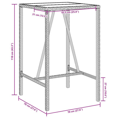 barbord til haven 70x70x110 cm polyrattan grå