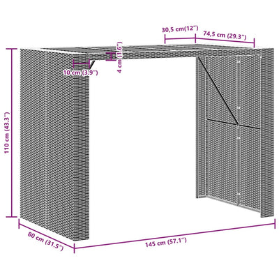 barbord til haven 145x80x110 cm akacietop polyrattan sort