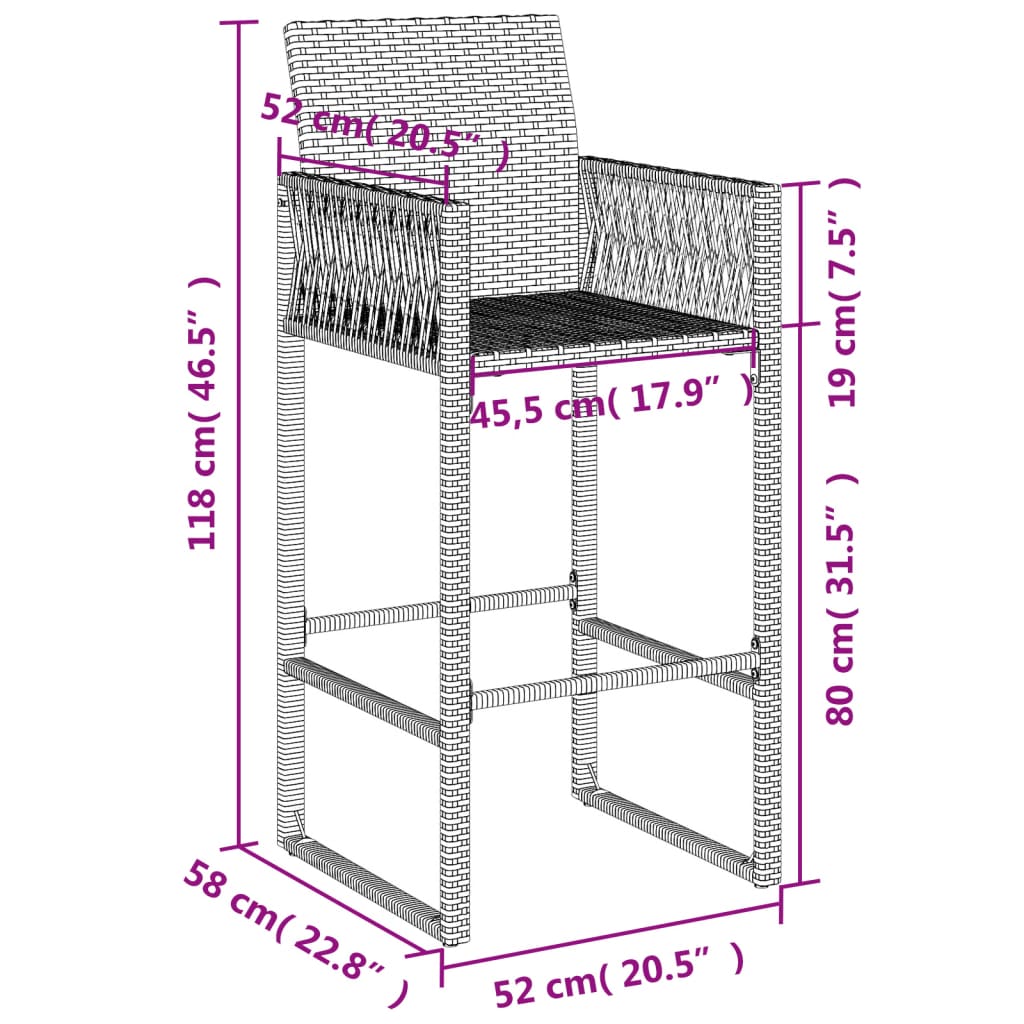 udendørs barstole 2 stk. polyrattan sort