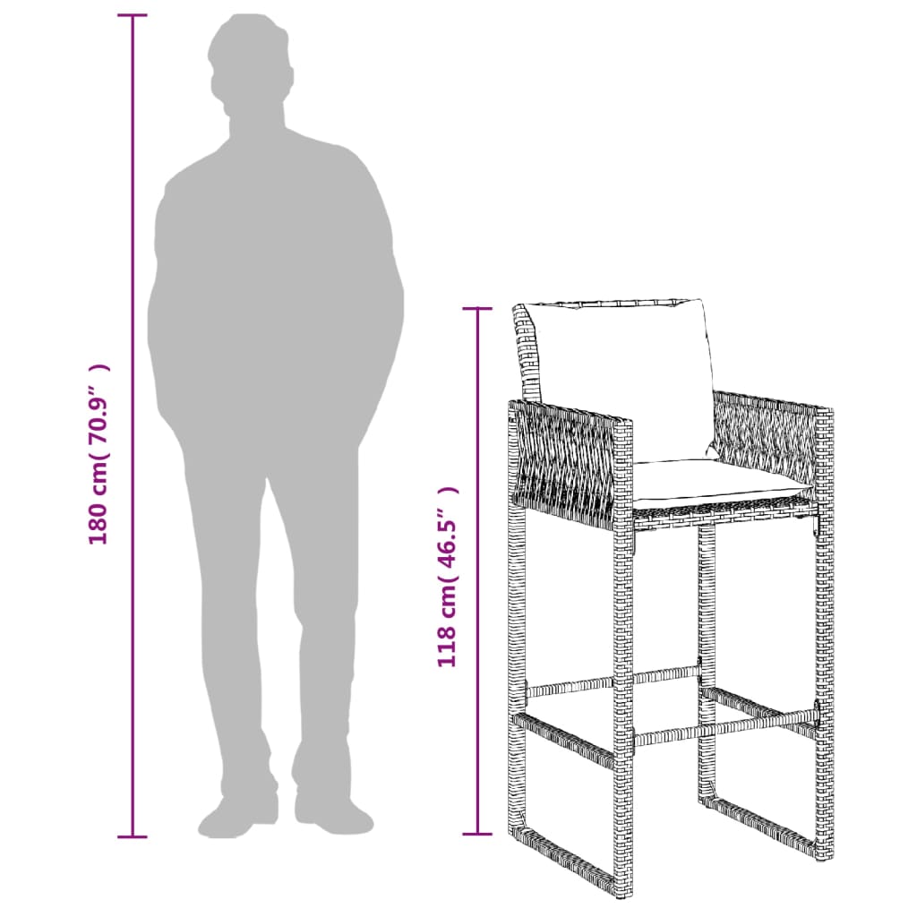 barstole til haven med hynder 2 stk. polyrattan sort