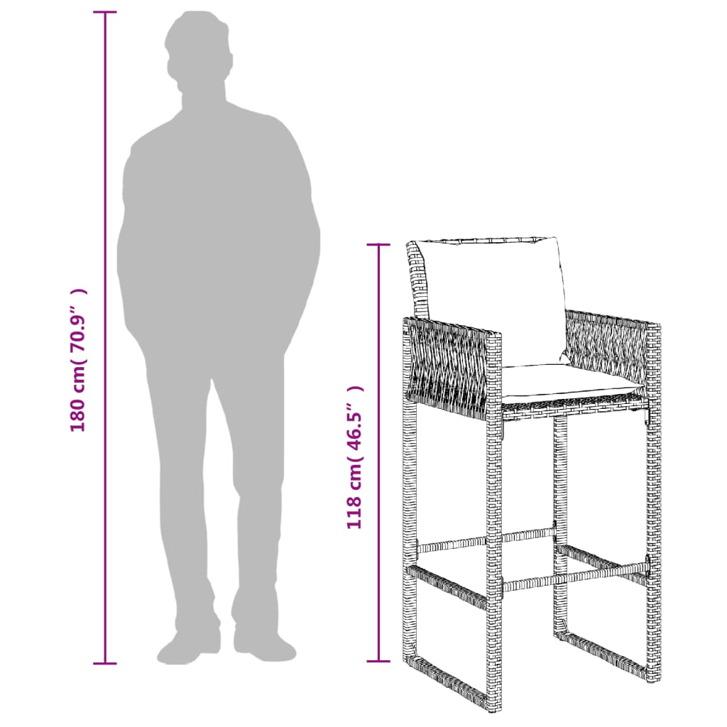 udendørs barstole med hynder 2 stk. polyrattan brun