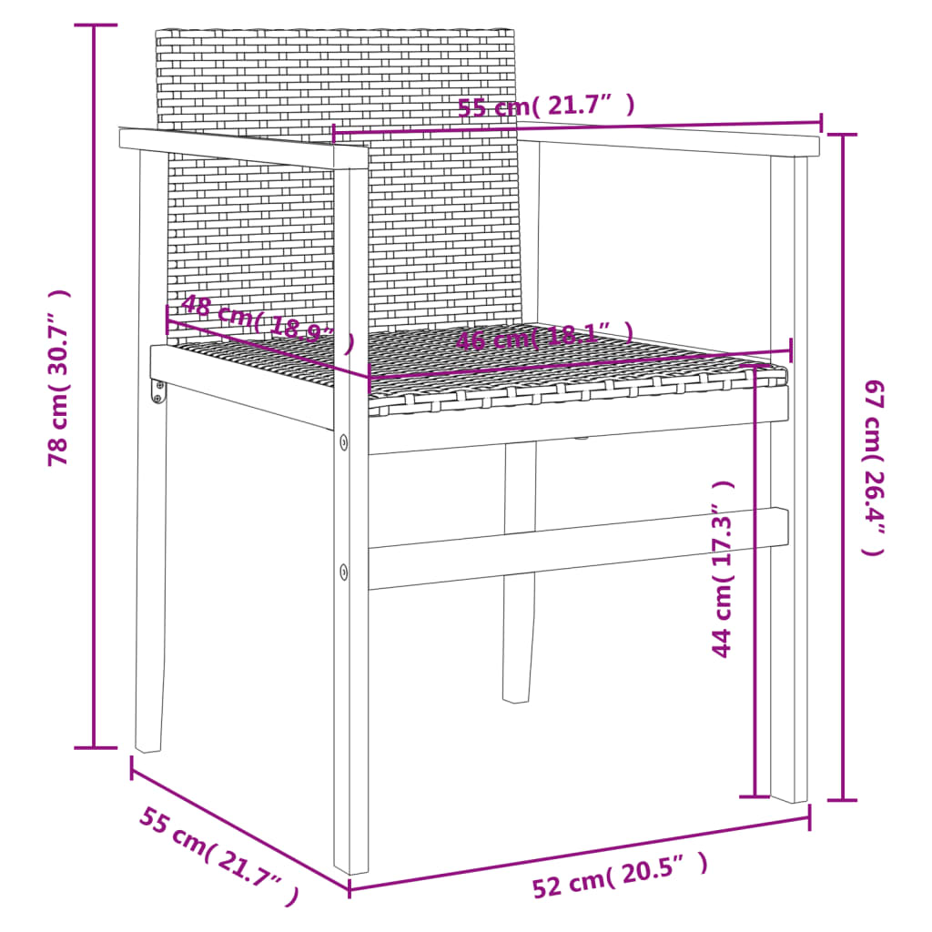 havestole 2 stk. polyrattan og massivt træ sort