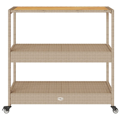 barvogn med 3 hylder polyrattan og massivt akacietræ beige