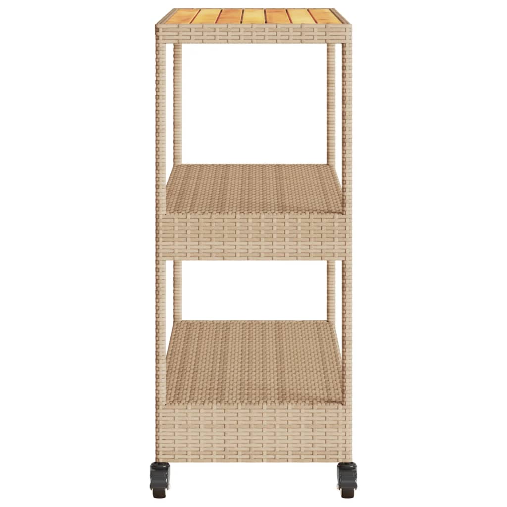 barvogn med 3 hylder polyrattan og massivt akacietræ beige