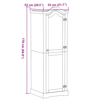 klædeskab Corona 55x52x170 cm massivt fyrretræ