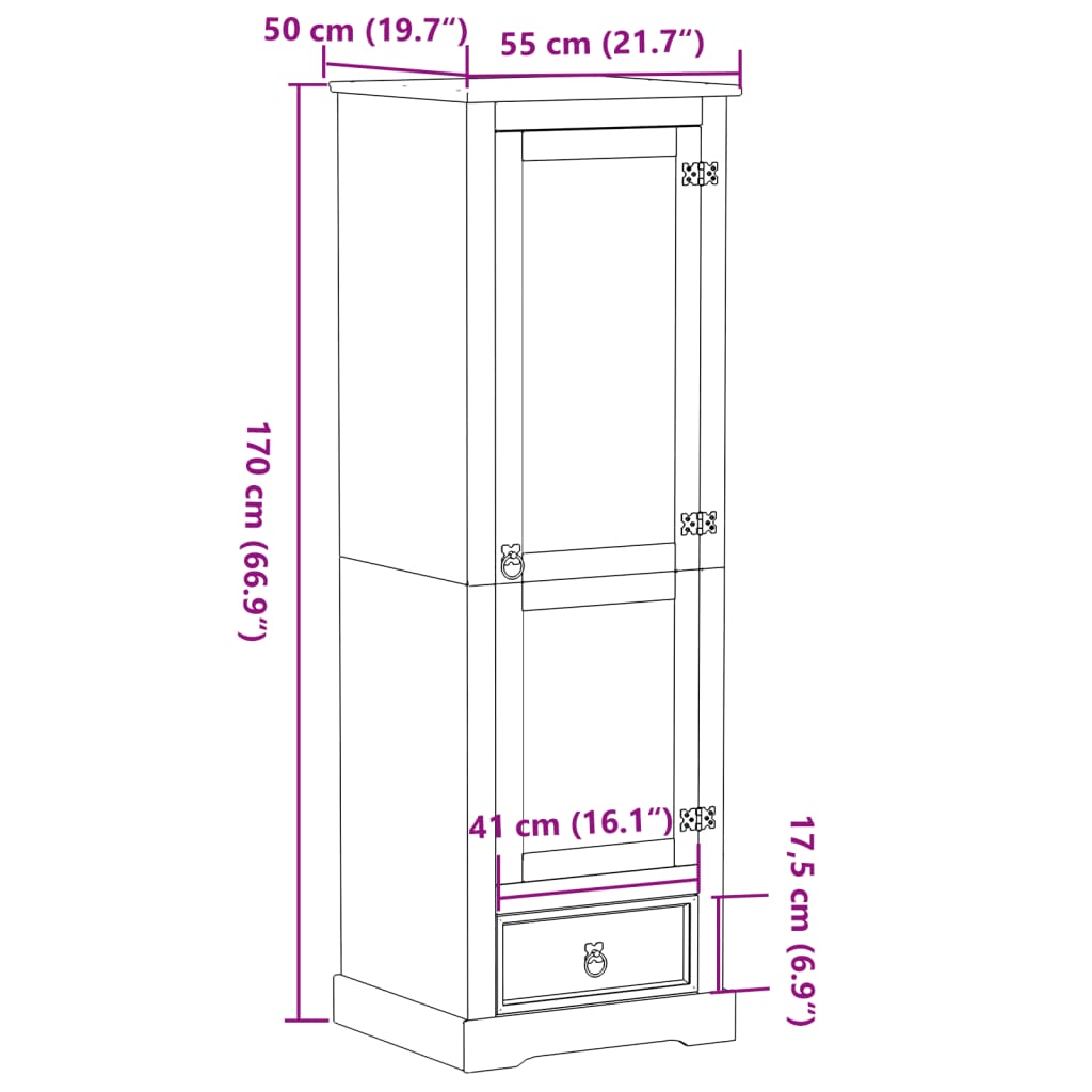 klædeskab Corona 55x50x170 cm massivt fyrretræ