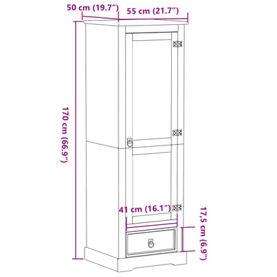 klædeskab Corona 55x50x170 cm massivt fyrretræ