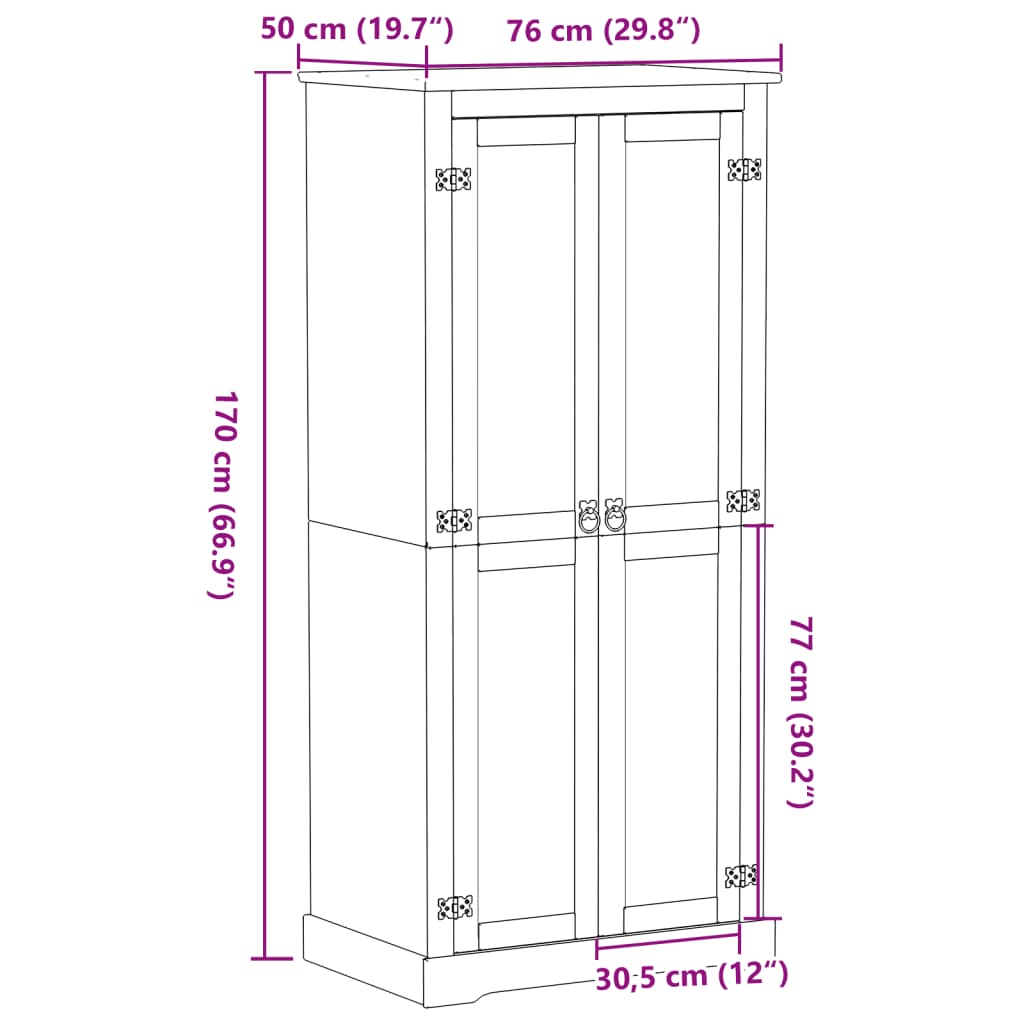 klædeskab Corona 76x50x170 cm massivt fyrretræ