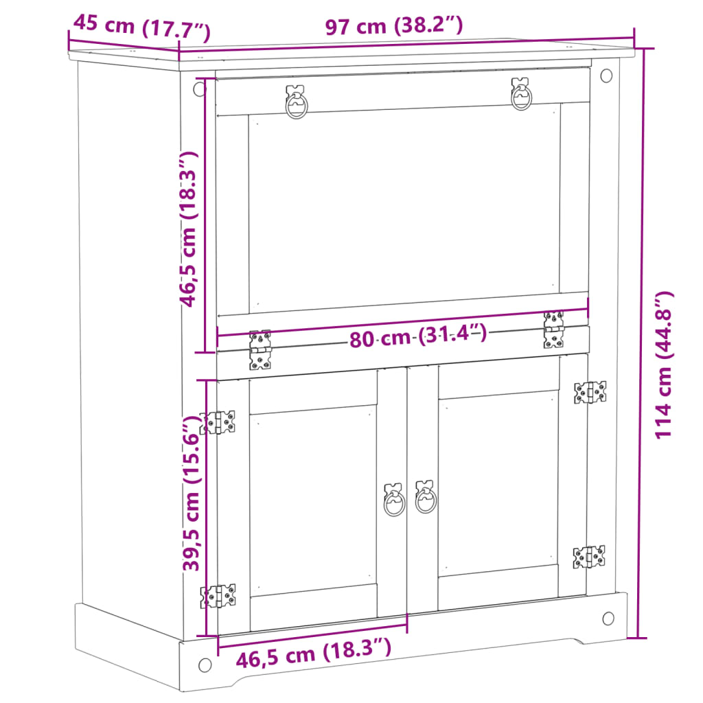 vinskab Corona 97x45x114 cm massivt fyrretræ