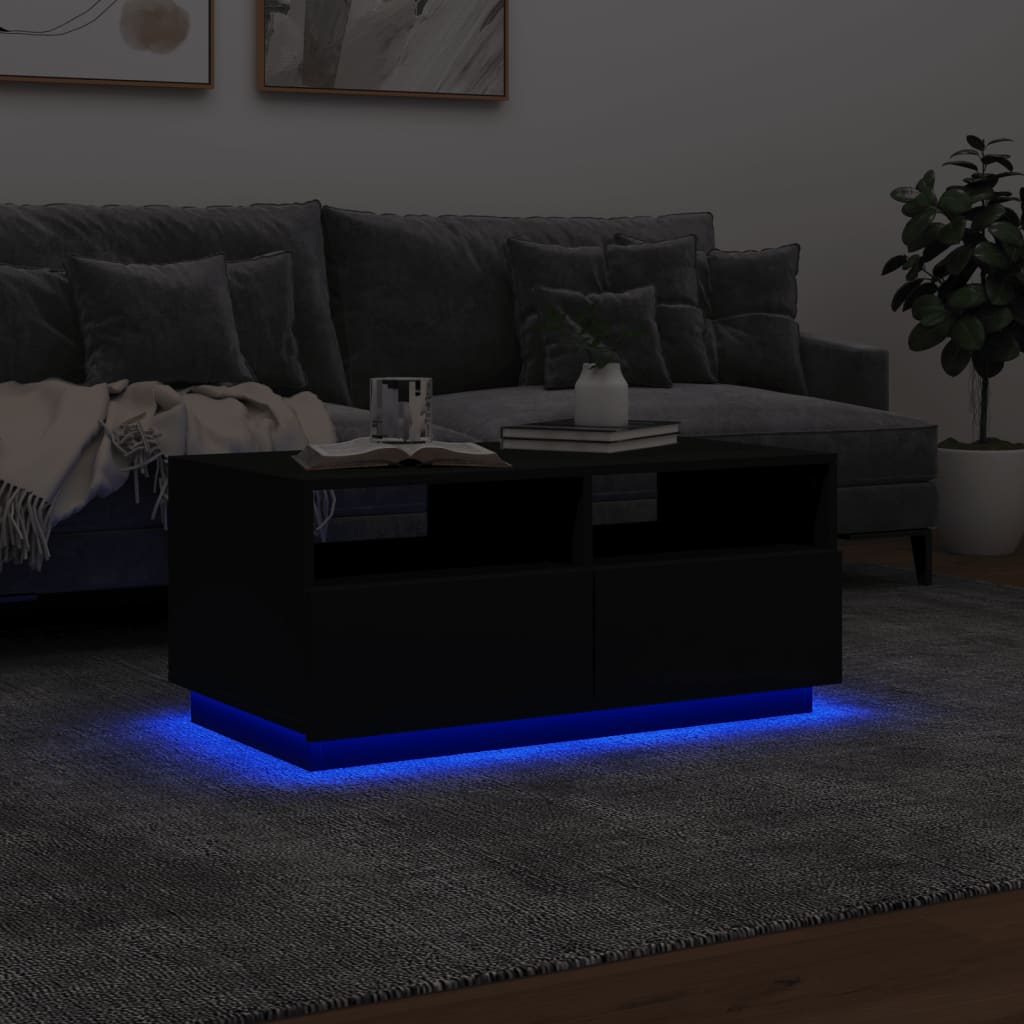 sofabord med LED-lys 90x49x40 cm sort