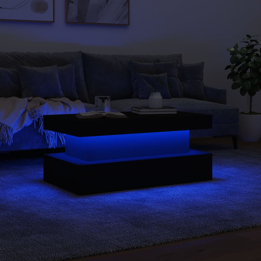 sofabord med LED-lys 90x50x40 cm sort