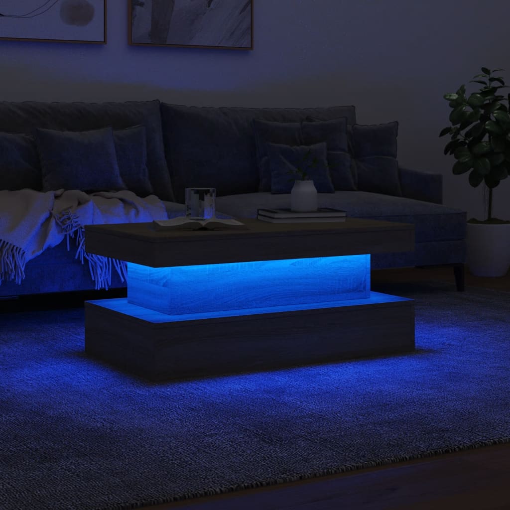 sofabord med LED-lys 90x50x40 cm sonoma-eg