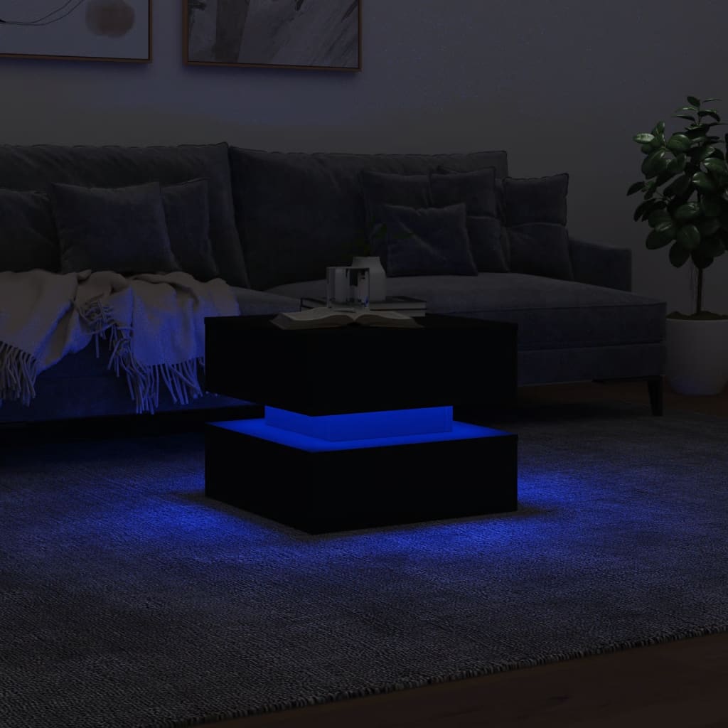 sofabord med LED-lys 50x50x40 cm sort