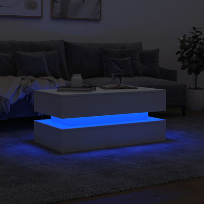 sofabord med LED-lys 90x50x40 cm hvid