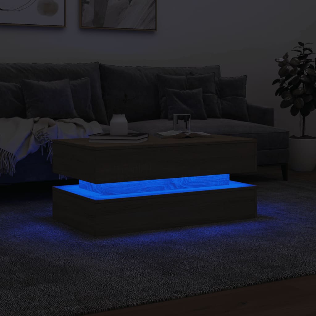 sofabord med LED-lys 90x50x40 cm sonoma-eg