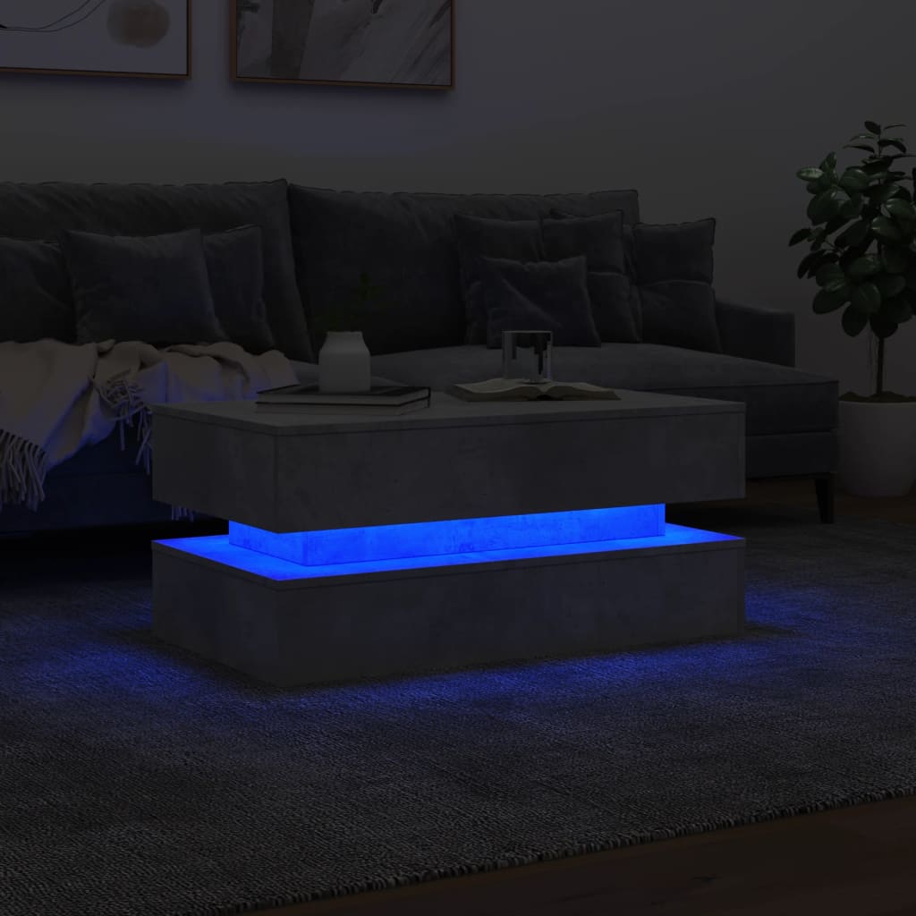 sofabord med LED-lys 90x50x40 cm betongrå