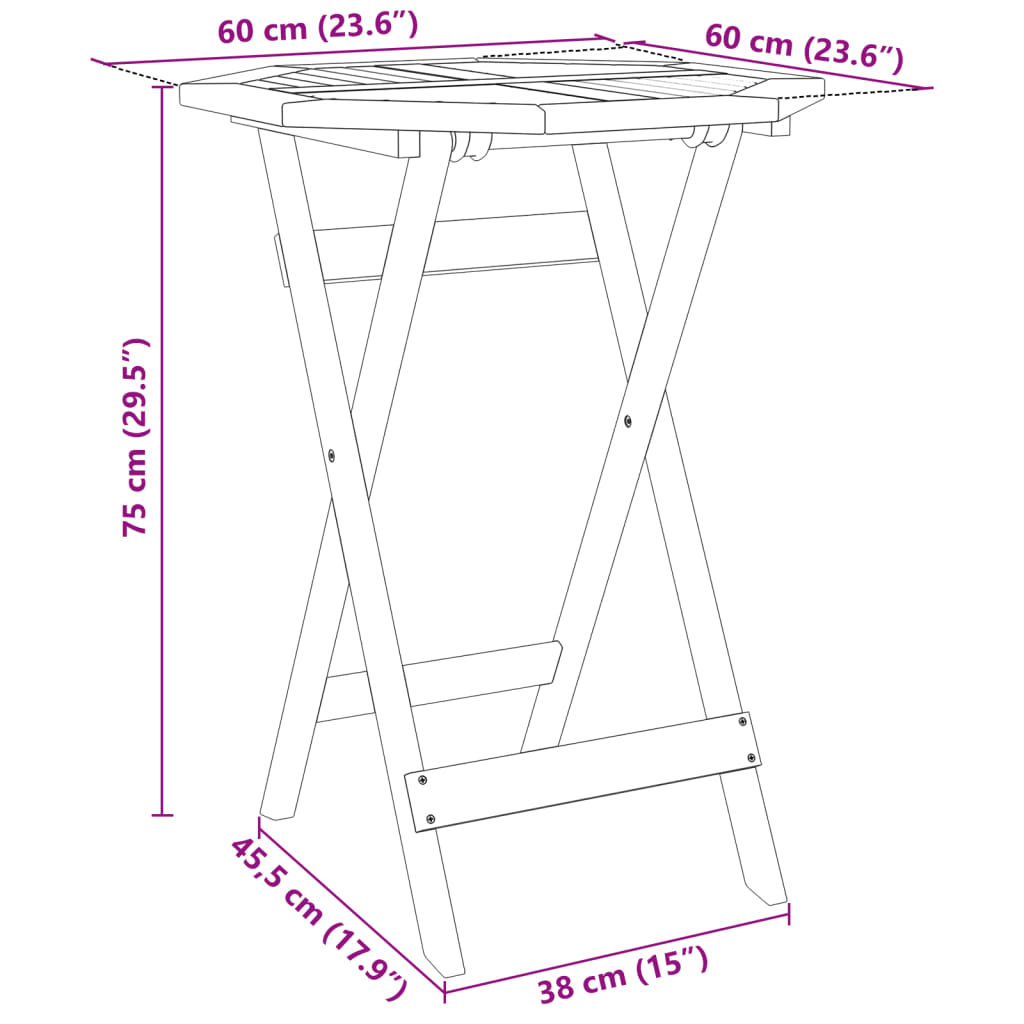 foldbart havebord Ø60x75 cm massivt akacietræ