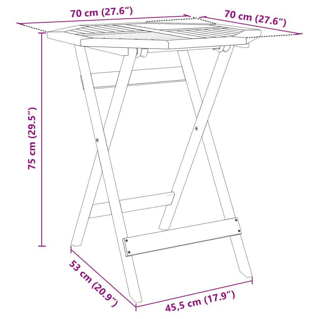 foldbart havebord Ø70x75 cm massivt akacietræ