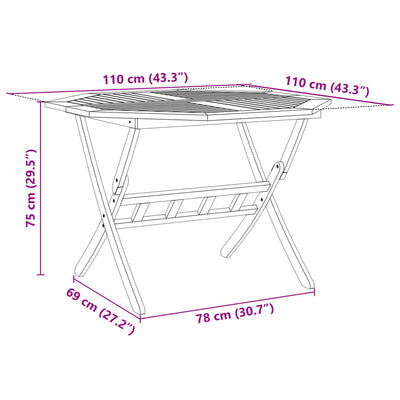 foldbart havebord Ø110x75 cm massivt akacietræ