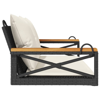 gyngebænk med hynder 109x62x40 cm polyrattan sort