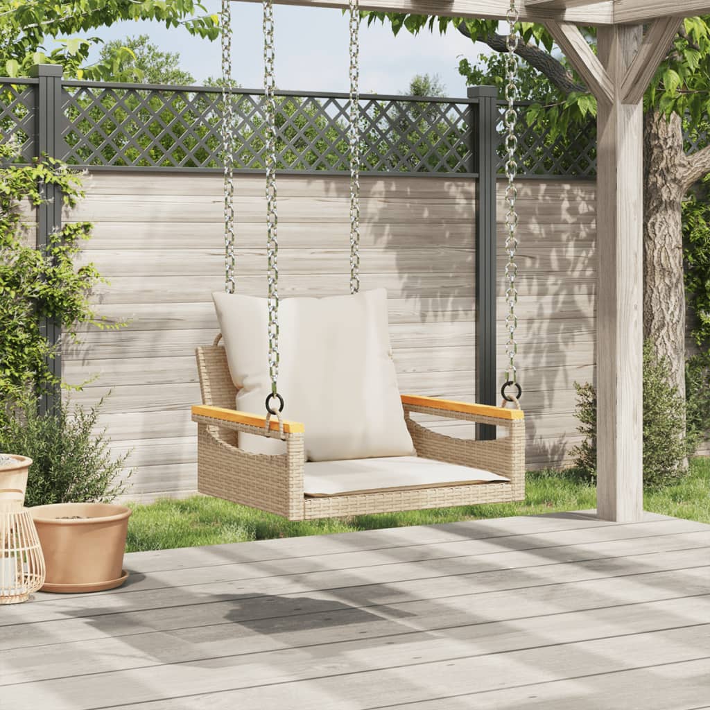 gyngebænk med hynder 63x62x40 cm polyrattan beige