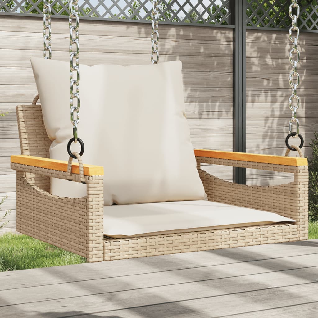 gyngebænk med hynder 63x62x40 cm polyrattan beige