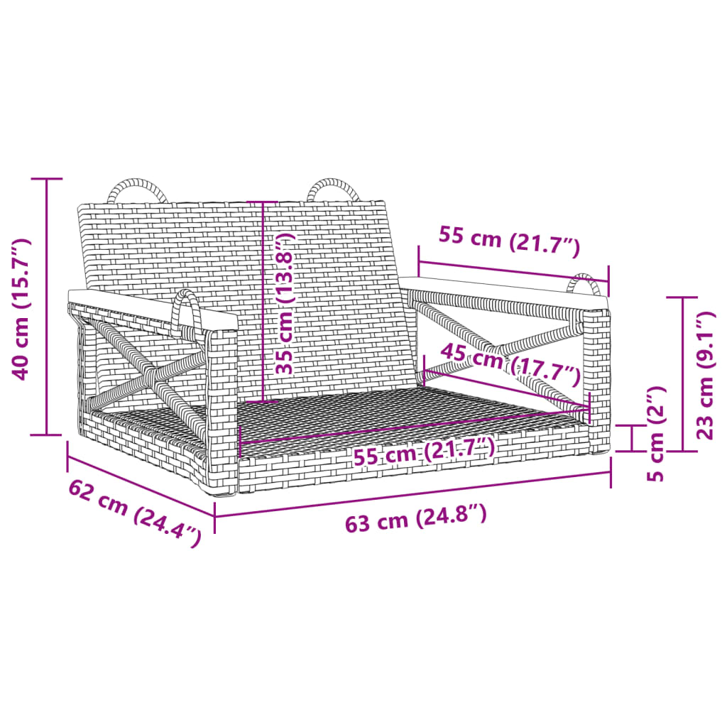 gyngebænk 63x62x40 cm polyrattan sort