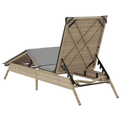 liggestol med hynde polyrattan beige